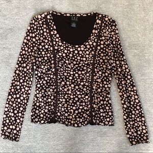 INC Petite Brown/Tan Polka Dot Ruched Top